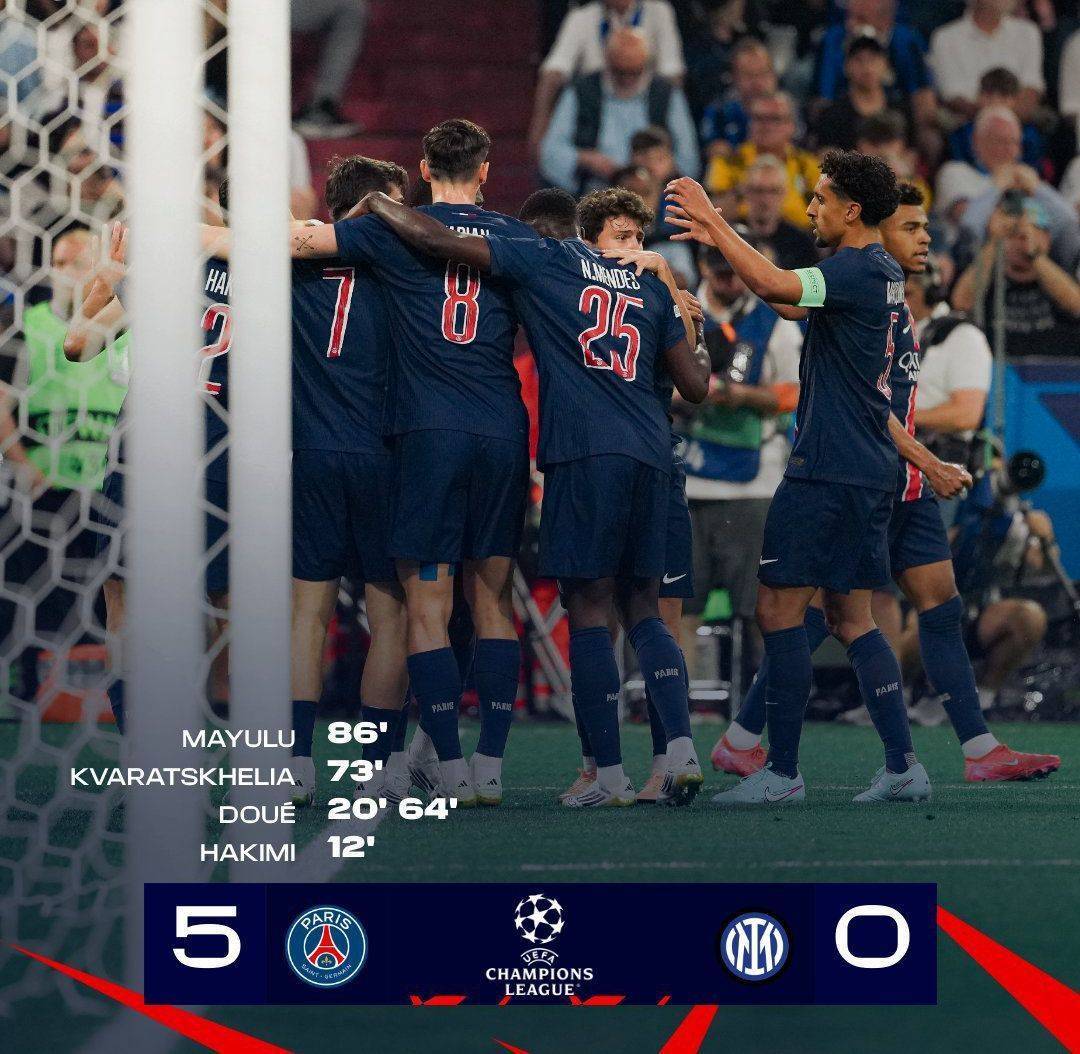 5比0！欧冠决赛大巴黎大胜国米，成就赛季四冠王